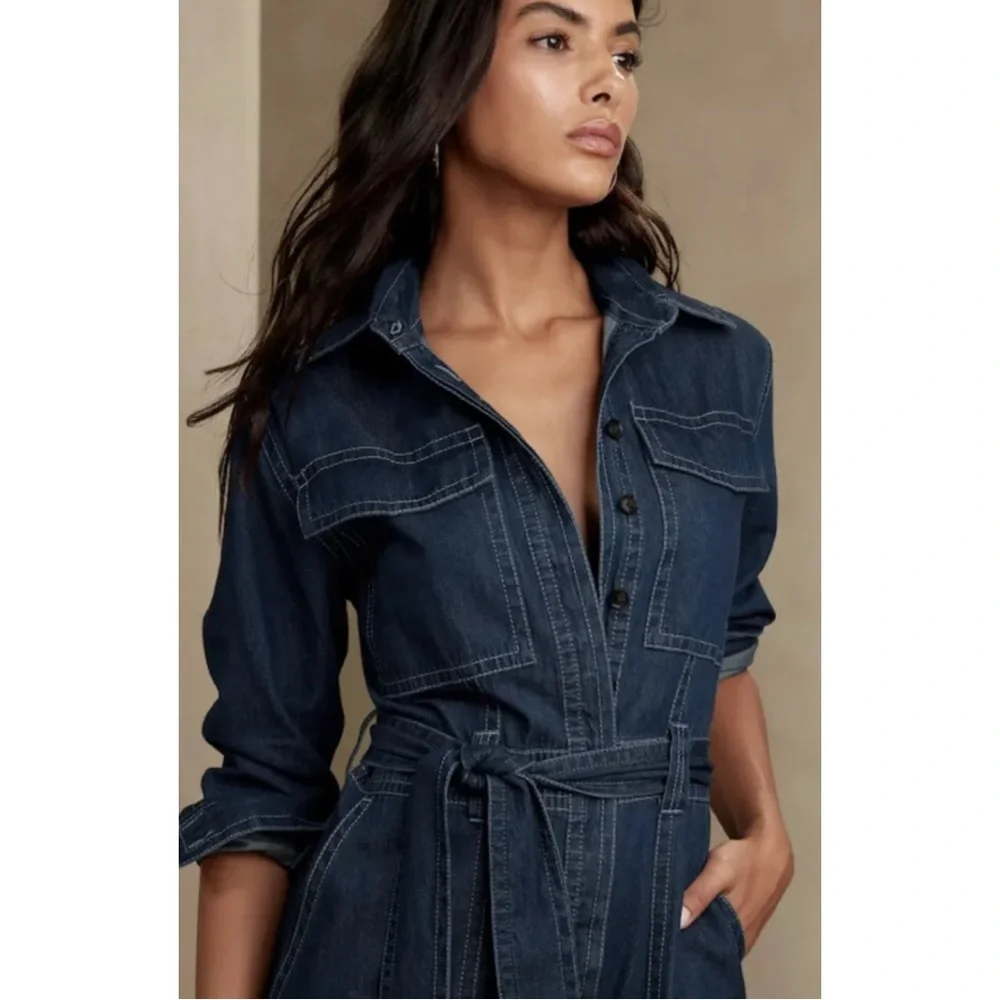 SOLD Banana Republic Saldo Utility Chambray Denim Jumpsuit NWT Size Large - Picture 3 of 17